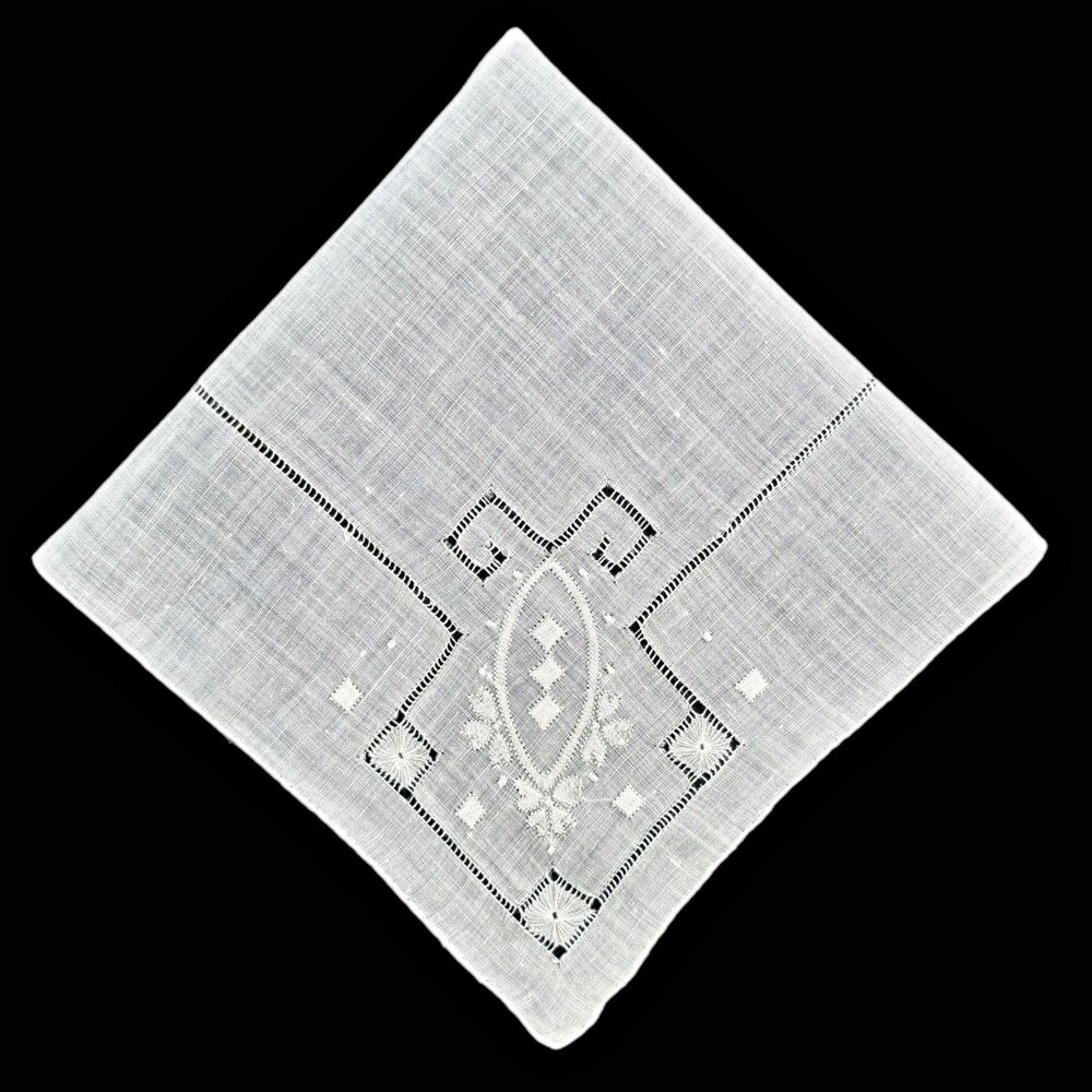 White Bridal Drawnwork Handkerchief Vintage Cottagecore Wedding Dainty Victorian